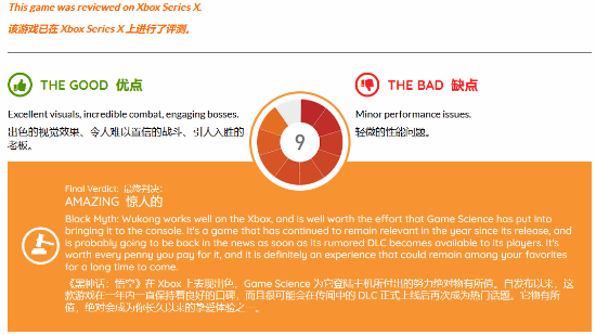 老外评XSX版《黑神话：悟空》：9分 令人满意值得推荐！